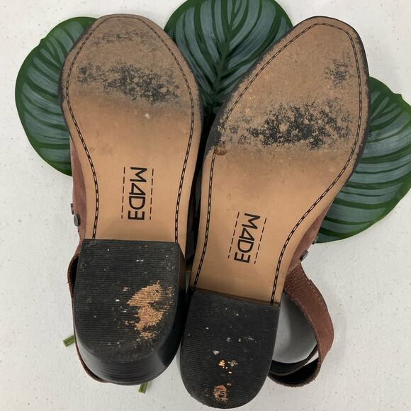 M4d3 Brown Silver Black Studded Leather Buckle Block Heel Alexa Bootie Boot Shoe - Picture 5 of 13